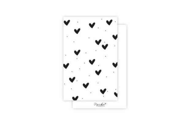 Minikaartje - Wit kaartje met zwarte hartjes