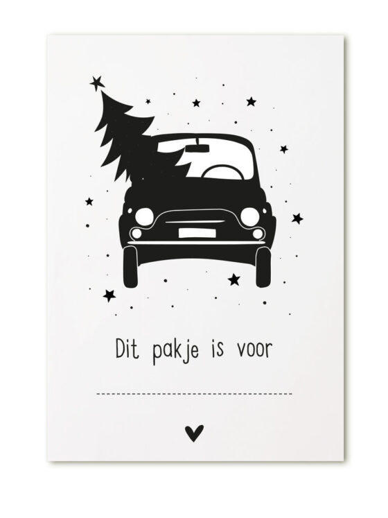 minikaartje - met kerstauto 'Dit pakje is voor ...'