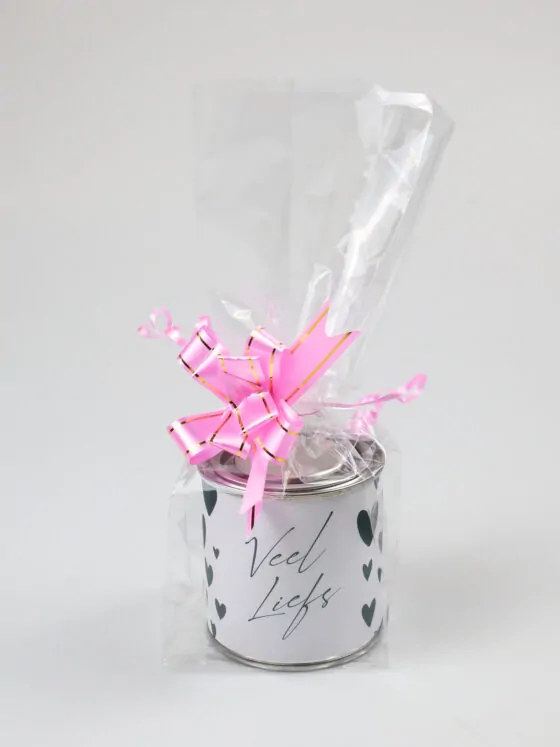 Blikje snoep cadeau - Veel liefs Blikje snoep cadeau - Veel liefs