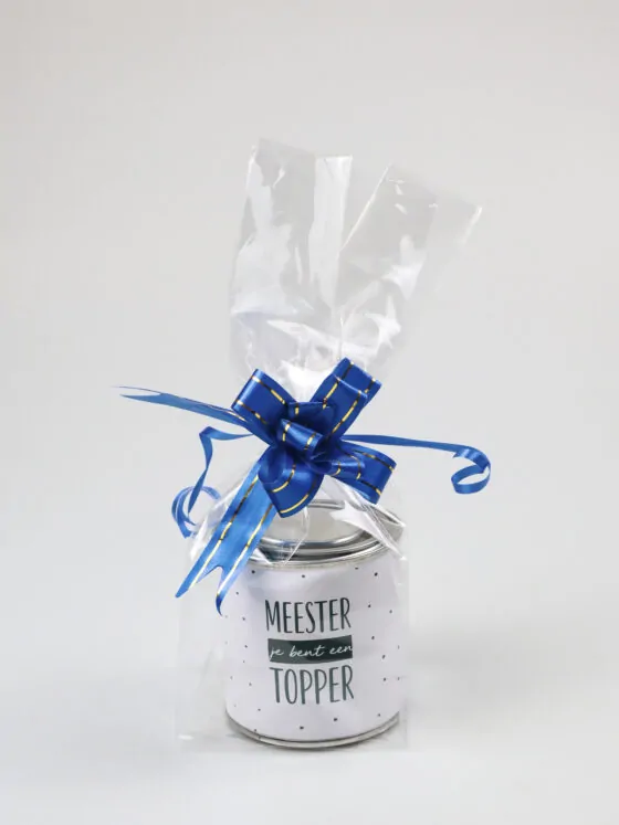 Blikje snoep cadeau - Meester je bent een topper