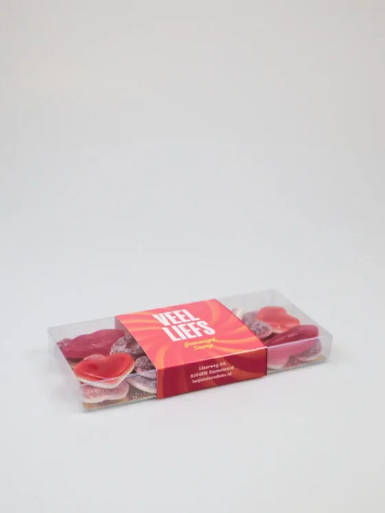 Snoep blister met rode snoepjes - Veel Liefs