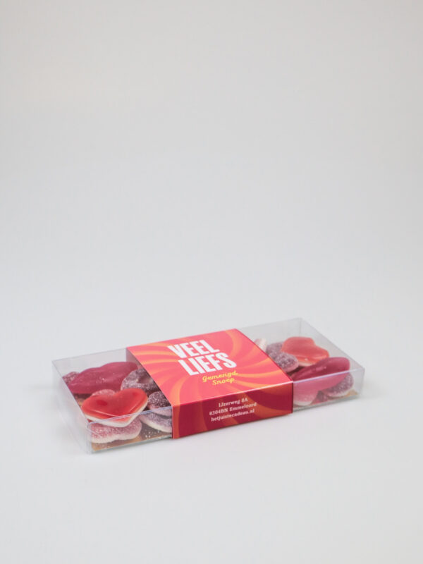 Snoep blister met rode snoepjes - Veel Liefs