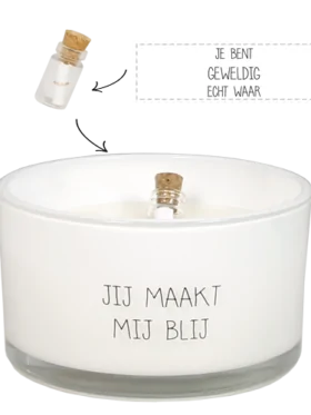 Flessenpost kaars - Jij maakt mij blij - Fresh Cotton