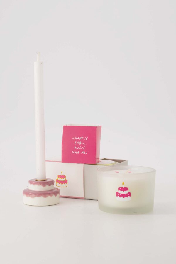 Zusss kandelaar keramiek taart wit/roze