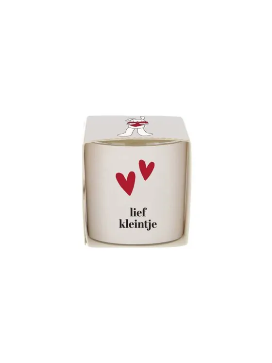 Zusss geurkaarsje in wikkel lief kleintje wit/rood