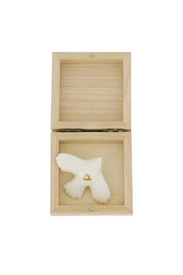 Zusss doosje hout met vogeltje wit/goud