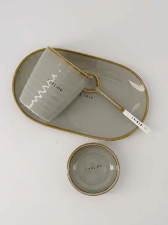 Zusss lepeltje keramiek geniet wit/grijsblauw