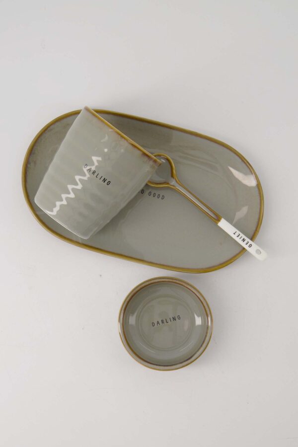 Zusss lepeltje keramiek geniet wit/grijsblauw