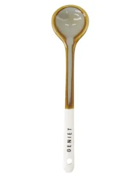 Zusss lepeltje keramiek geniet wit/grijsblauw