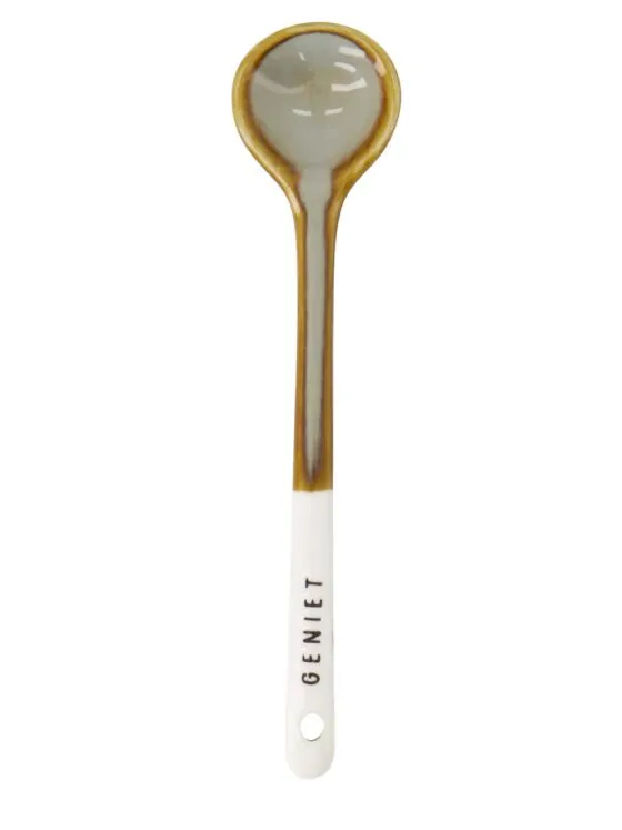 Zusss lepeltje keramiek geniet wit/grijsblauw