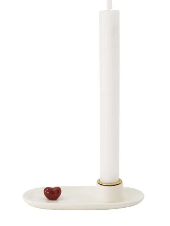 kandelaar keramiek hartje wit/rood