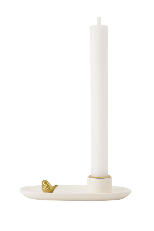 kandelaar keramiek vogeltje wit/goud zusss