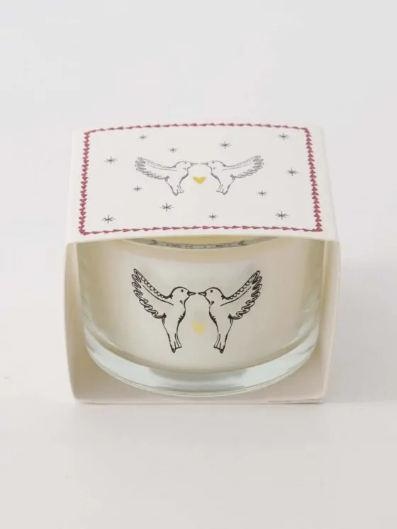 Zusss geurkaars in wikkel vogels wit/rood/grijsblauw