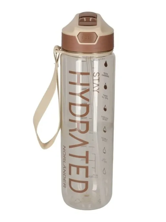 Waterfles Hydrated bruin – NORLÄNDER 1 liter met rietje