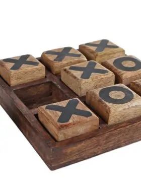 Tic Tac Toe spel hout – Mango naturel/zwart 13 cm