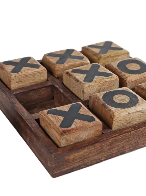 Tic Tac Toe spel hout – Mango naturel/zwart 13 cm Tic Tac Toe spel hout – Mango naturel/zwart 13 cm