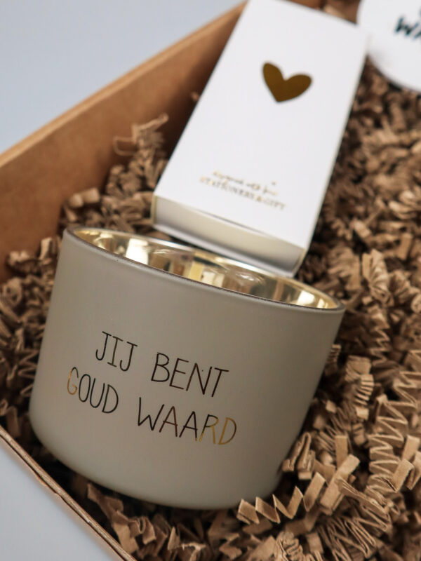 Cadeaupakket Jij Bent Goud Waard – Handzeep, Sojakaars, Lucifers & Hanger