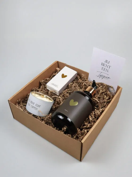 Cadeaupakket Jij bent echt een Topper – Handzeep, Sojakaars & Lucifers