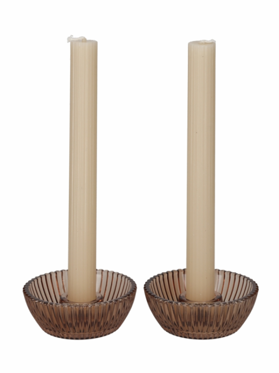 Glazen kandelaars & dinerkaarsen - 2 Stuks in de kleur bruin