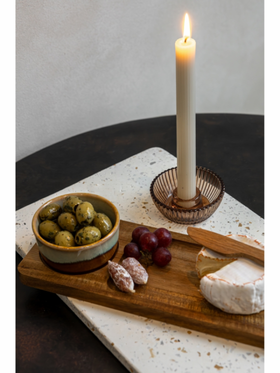 Glazen kandelaars & dinerkaarsen - 2 Stuks in de kleur bruin