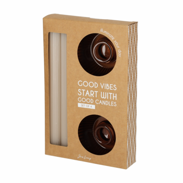 Glazen kandelaars & dinerkaarsen - 2 Stuks in de kleur bruin