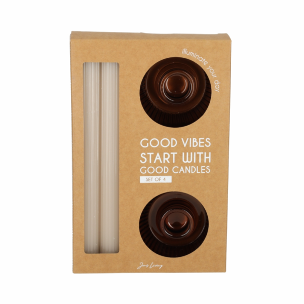 Glazen kandelaars & dinerkaarsen - 2 Stuks in de kleur bruin