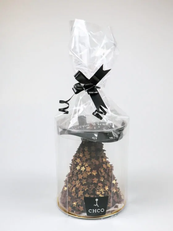 Chocolade kerstboom cadeau – melkchocolade met gouden sterren