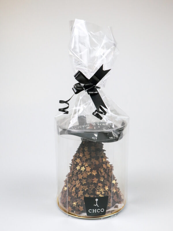 Chocolade kerstboom cadeau – melkchocolade met gouden sterren