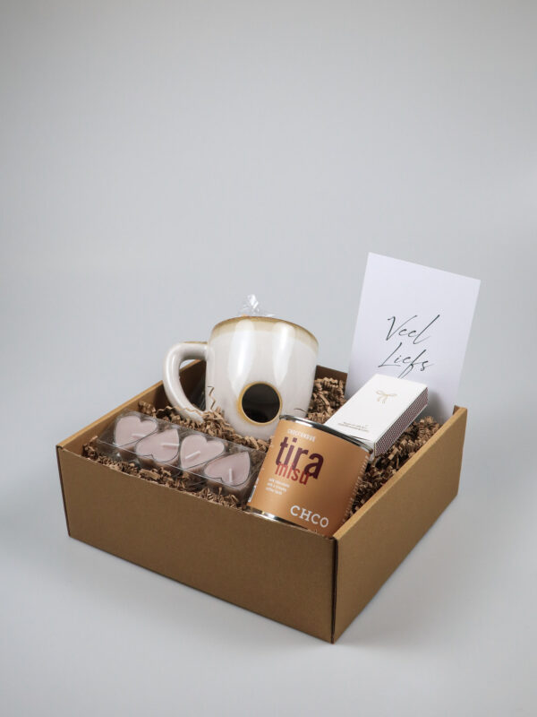 Veel Liefs cadeaupakket met Tiramisu chocofondue, mok en waxinelichtjes