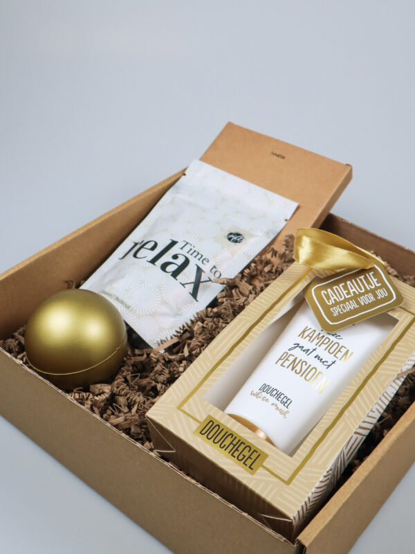 Pensioen cadeaupakket – geniet van je pensioen met douchegel, badzout & meer Pensioen cadeaupakket – geniet van je pensioen met douchegel, badzout & meer