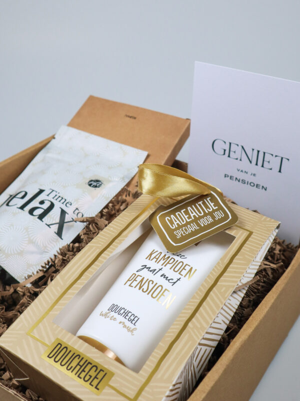 Pensioen cadeaupakket – geniet van je pensioen met douchegel, badzout & meer Pensioen cadeaupakket – geniet van je pensioen met douchegel, badzout & meer