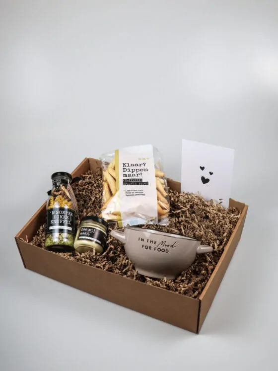 Cadeaupakket comfort food – soep, aioli, dipstokjes & kom