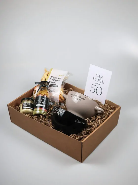 Cadeaupakket 50 jaar – Soep, aioli & 2 soepkommen cadeau