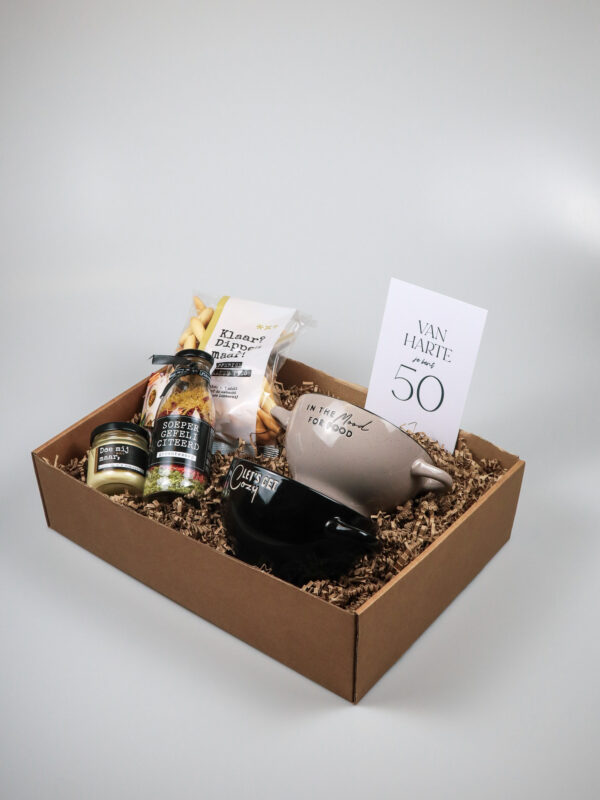 Cadeaupakket 50 jaar – Soep, aioli & 2 soepkommen cadeau
