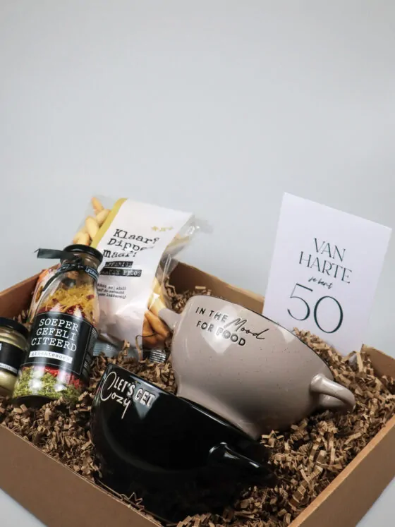 Cadeaupakket 50 jaar – Soep, aioli & 2 soepkommen cadeau