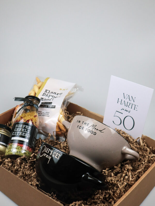 Cadeaupakket 50 jaar – Soep, aioli & 2 soepkommen cadeau