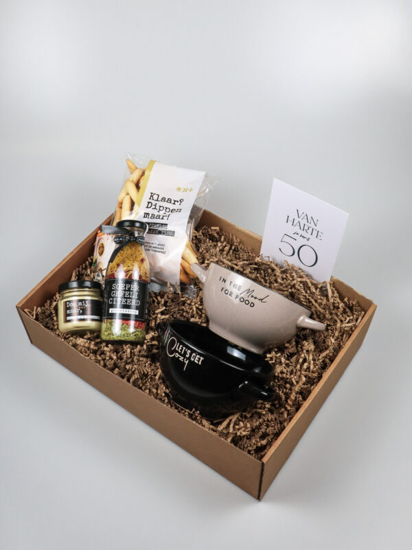 Cadeaupakket 50 jaar – Soep, aioli & 2 soepkommen cadeau