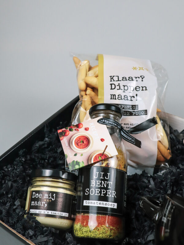 Kerst cadeaupakket comfort food – soep, aioli & 2 soepkommen