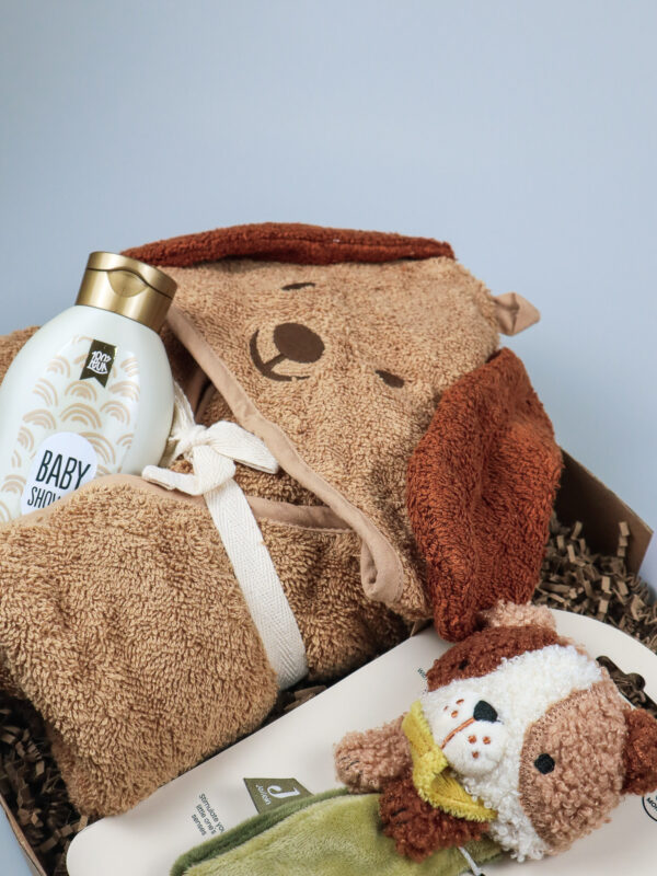 Baby cadeaupakket hondje Mick – badderen & spelen in stijl Baby cadeaupakket hondje Mick – badderen & spelen in stijl