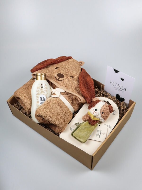 Baby cadeaupakket hondje Mick – badderen & spelen in stijl Baby cadeaupakket hondje Mick – badderen & spelen in stijl