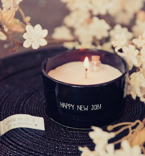 Flessenpost Kaars – Happy new job! - Warm Cashmere