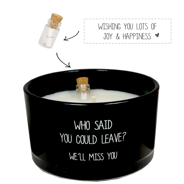 Flessenpost Kaars – We'll miss you - Warm cashmere