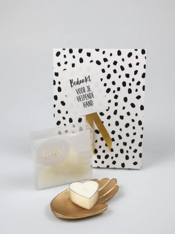 Bedankt Giftbag – Gouden hand schaaltje van Zusss & waxinelichtjes