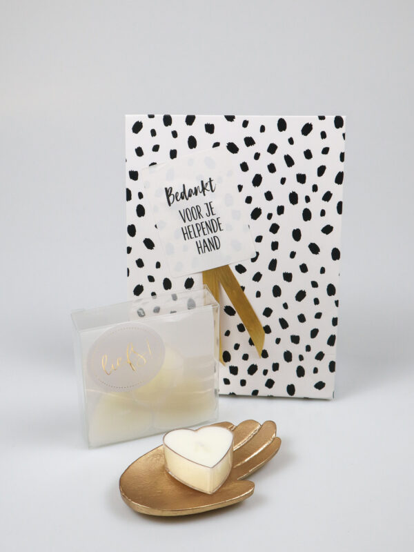 Bedankt Giftbag – Gouden hand schaaltje van Zusss & waxinelichtjes