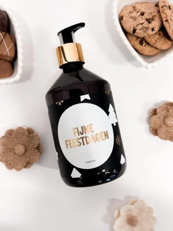 Handzeep Fijne Feestdagen – Kerstdesign met goudfolie label