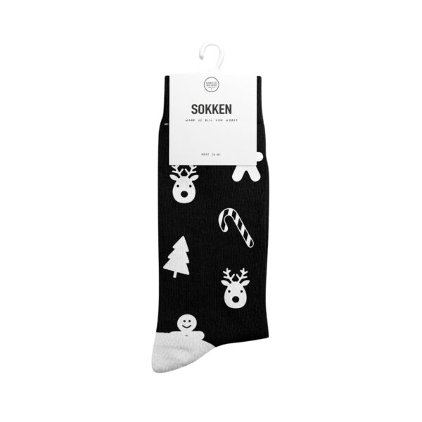 Kerstsokken maat 37-41 – Zwart met wit kerstdesign