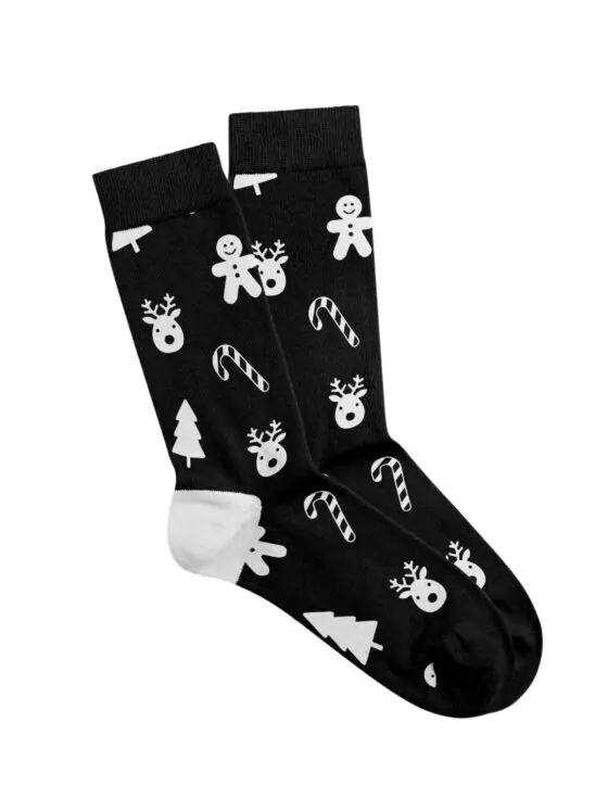 Kerstsokken maat 37-41 – Zwart met wit kerstdesign Kerstsokken maat 37-41 – Zwart met wit kerstdesign
