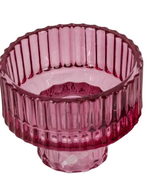 Glazen waxine en kaarsenstandaard - Roze
