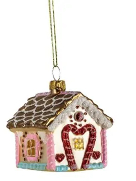 Kerstbal Huisje – Glazen Ornament Roze van Kolony