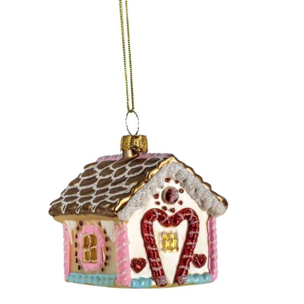 Kerstbal Huisje – Glazen Ornament Roze van Kolony